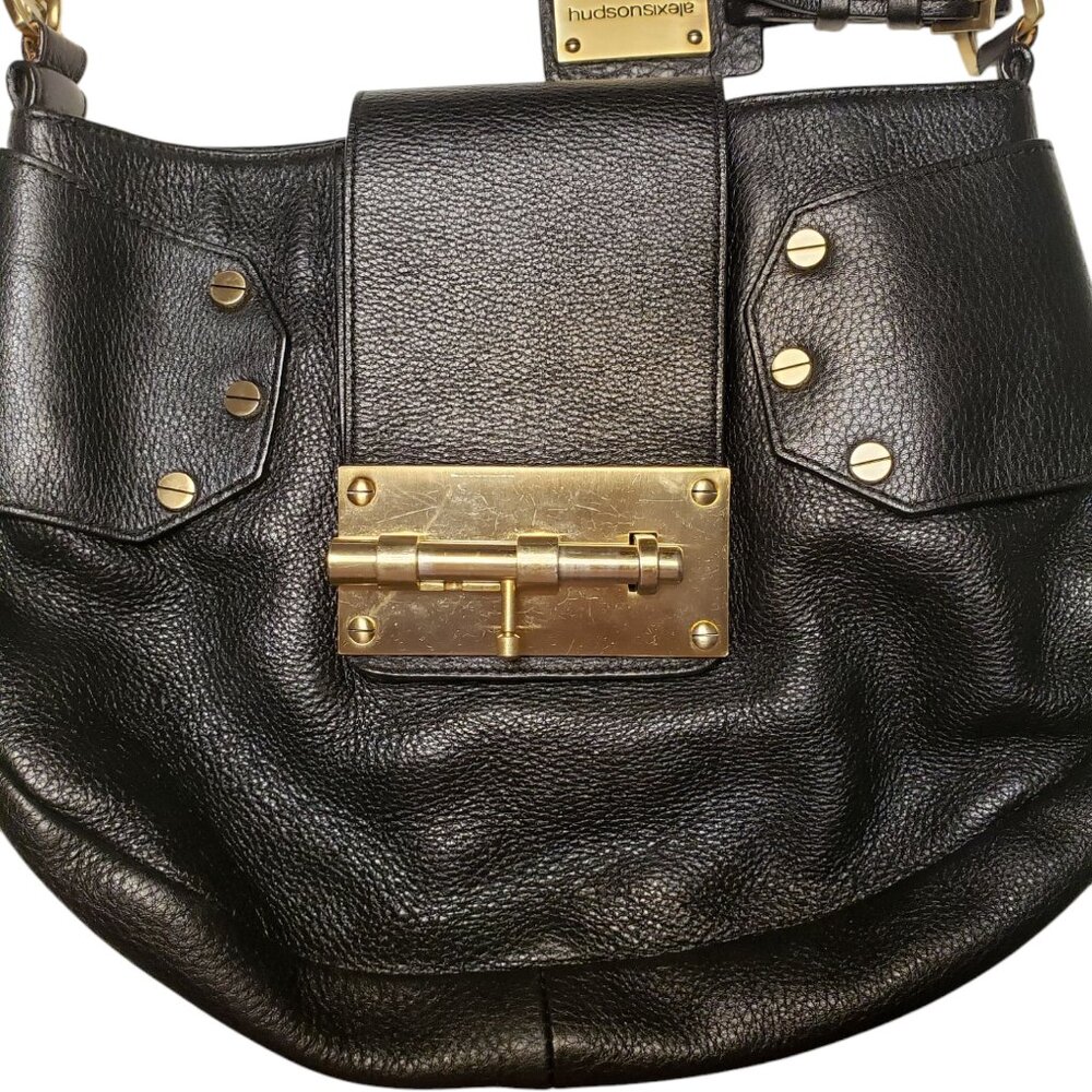 Alexis Hudson Vintage Black Pebbled Leather Dead Bolt Shoulder Bag - Picture 5 of 11